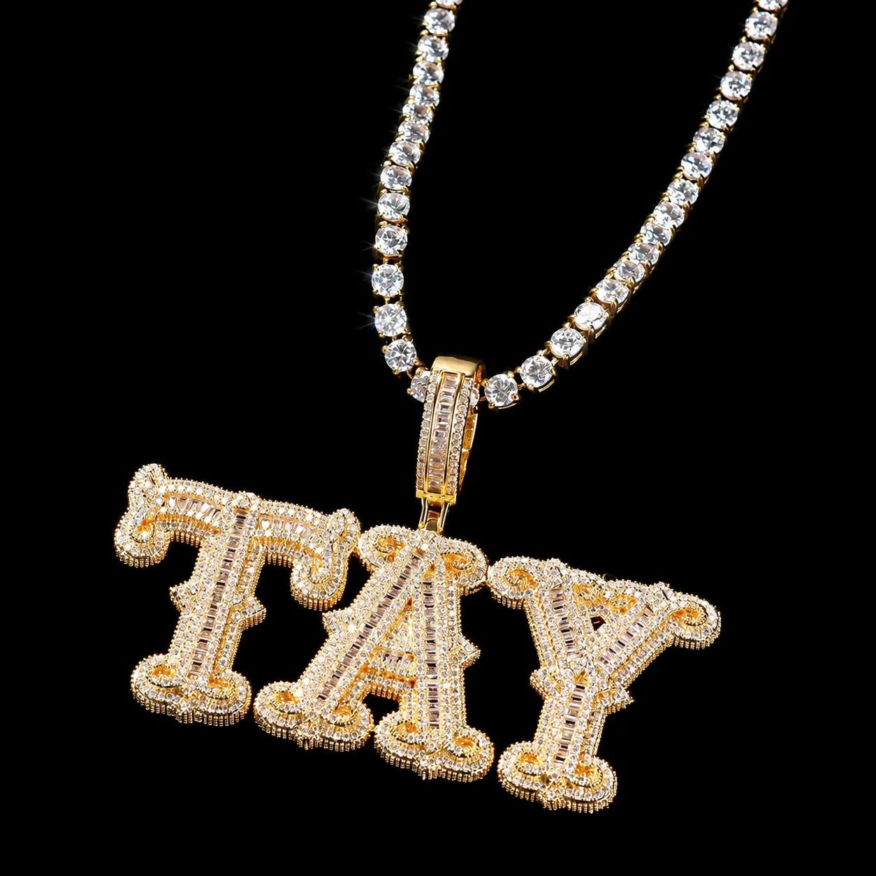 Custom Iced - Out Diamond Letter Name Pendant - TONGSHOP / Length:16 / Length:18