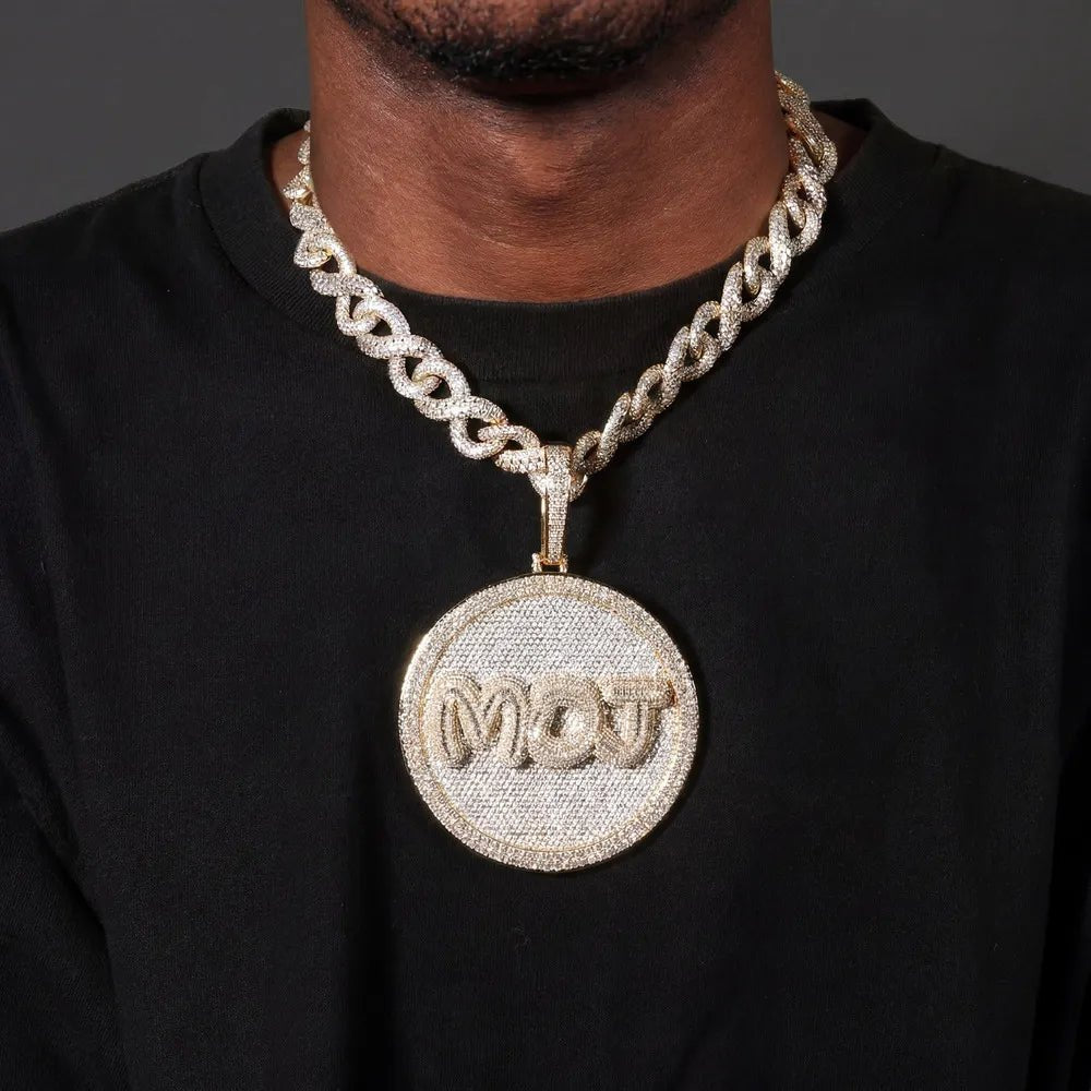 Custom Iced - Out Diamond - Set Large Disc Pendant - 80mm - TONGSHOP / Length:16 / Length:18