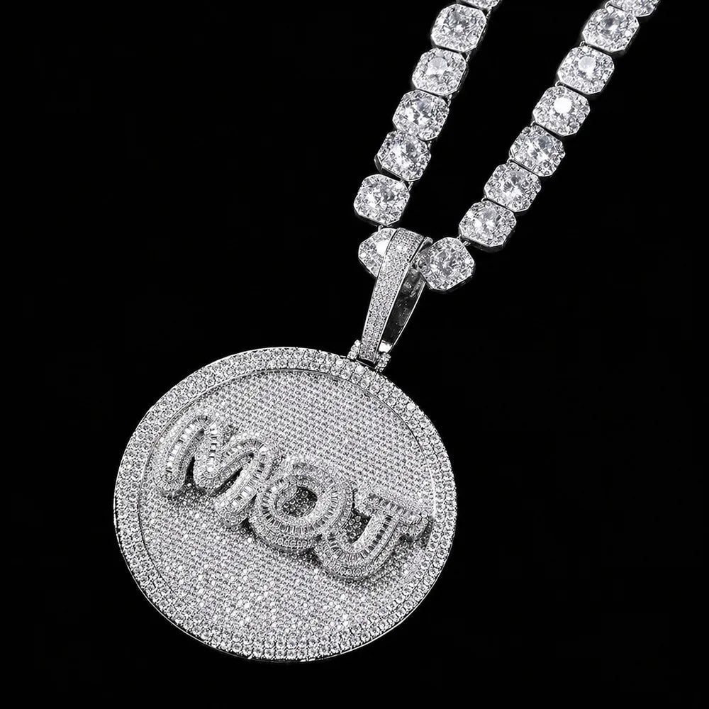 Custom Iced - Out Diamond - Set Large Disc Pendant - 80mm - TONGSHOP / Length:16 / Length:18