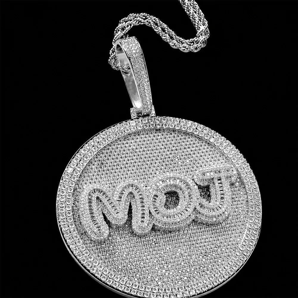 Custom Iced - Out Diamond - Set Large Disc Pendant - 80mm - TONGSHOP / Length:16 / Length:18