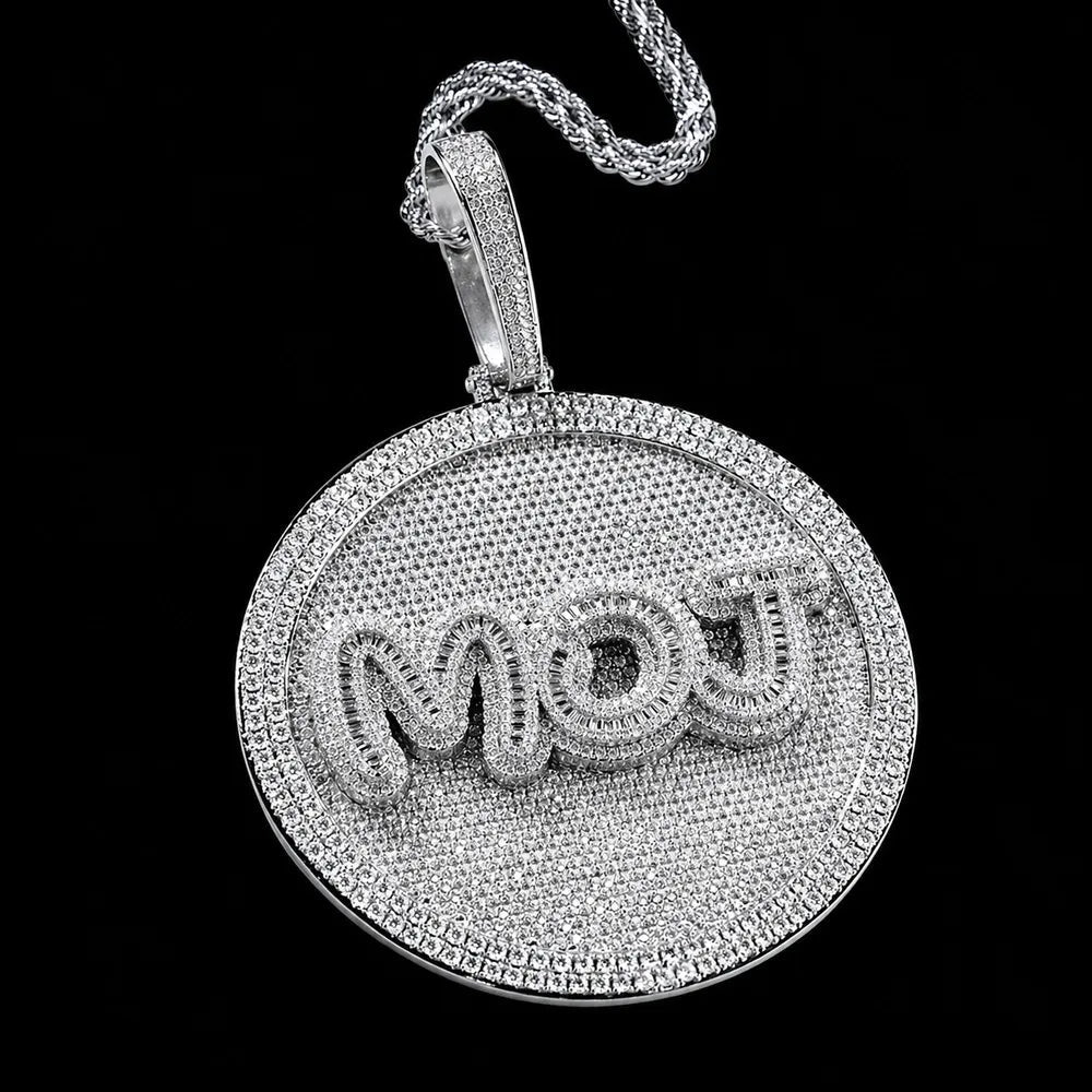 Custom Iced - Out Diamond - Set Large Disc Pendant - 80mm - TONGSHOP / Length:16 / Length:18