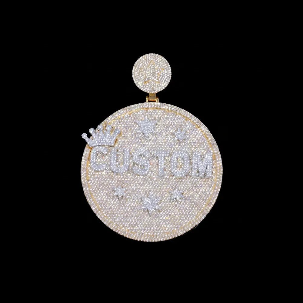 Custom Large Round Full - Diamond 3D Letter & Crown Pendant - 80mm - TONGSHOP / Length:16 / Length:18