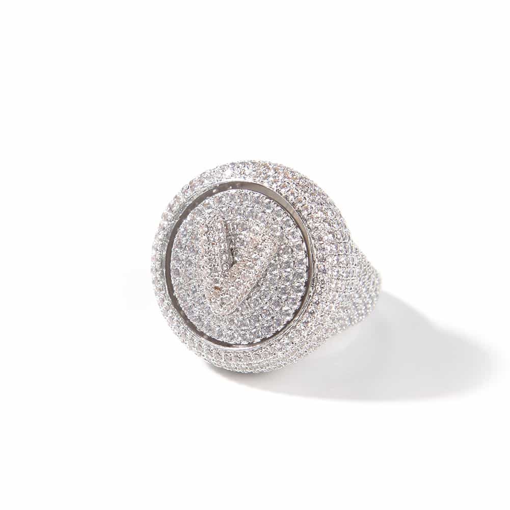 Custom Rotatable Letter Micro Pave Diamond Ring in 18K Gold - TONGSHOP
