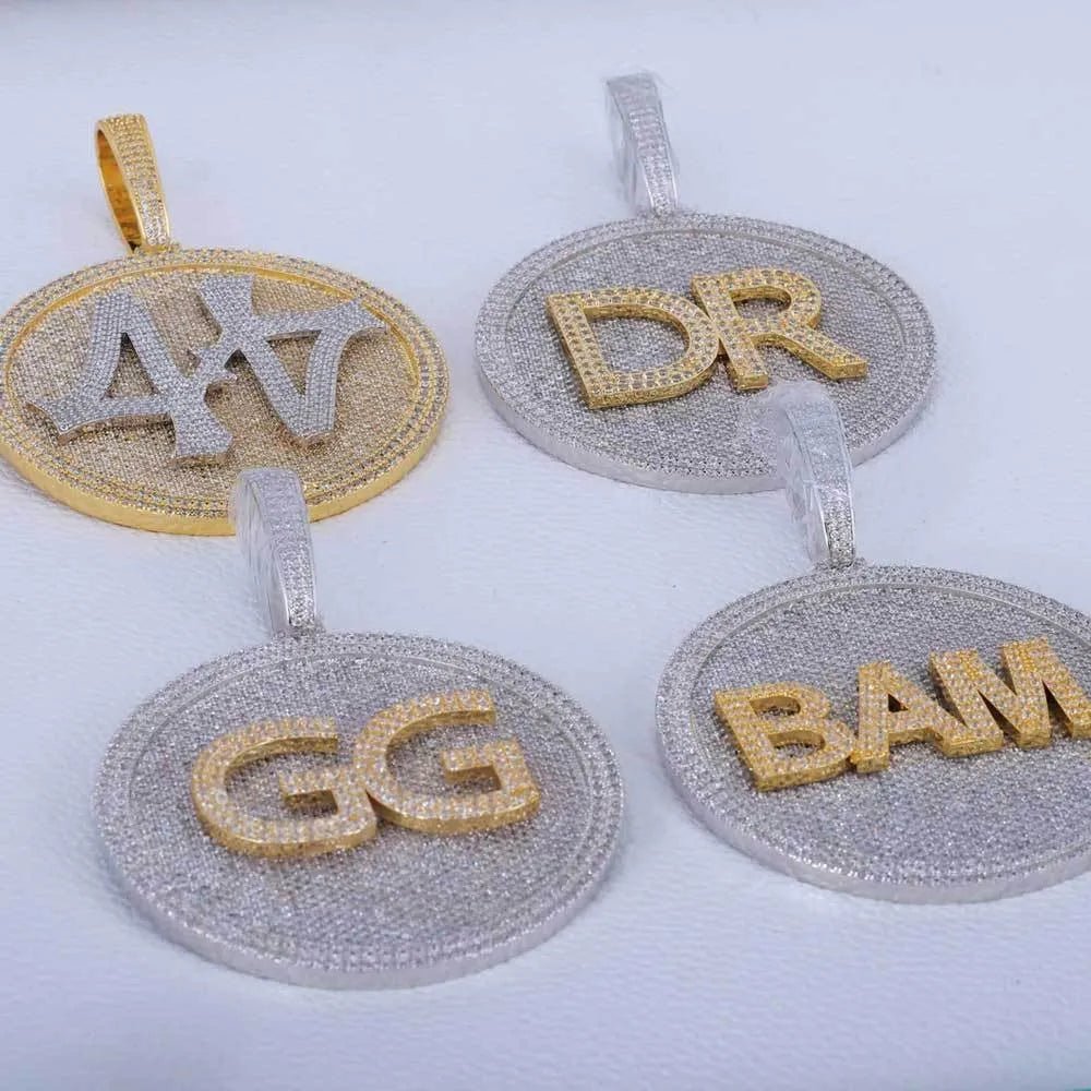 Custom Rotating 3D Iced - Out Letter Large Disc Pendant – 80mm - TONGSHOP / Length:16 / Length:18