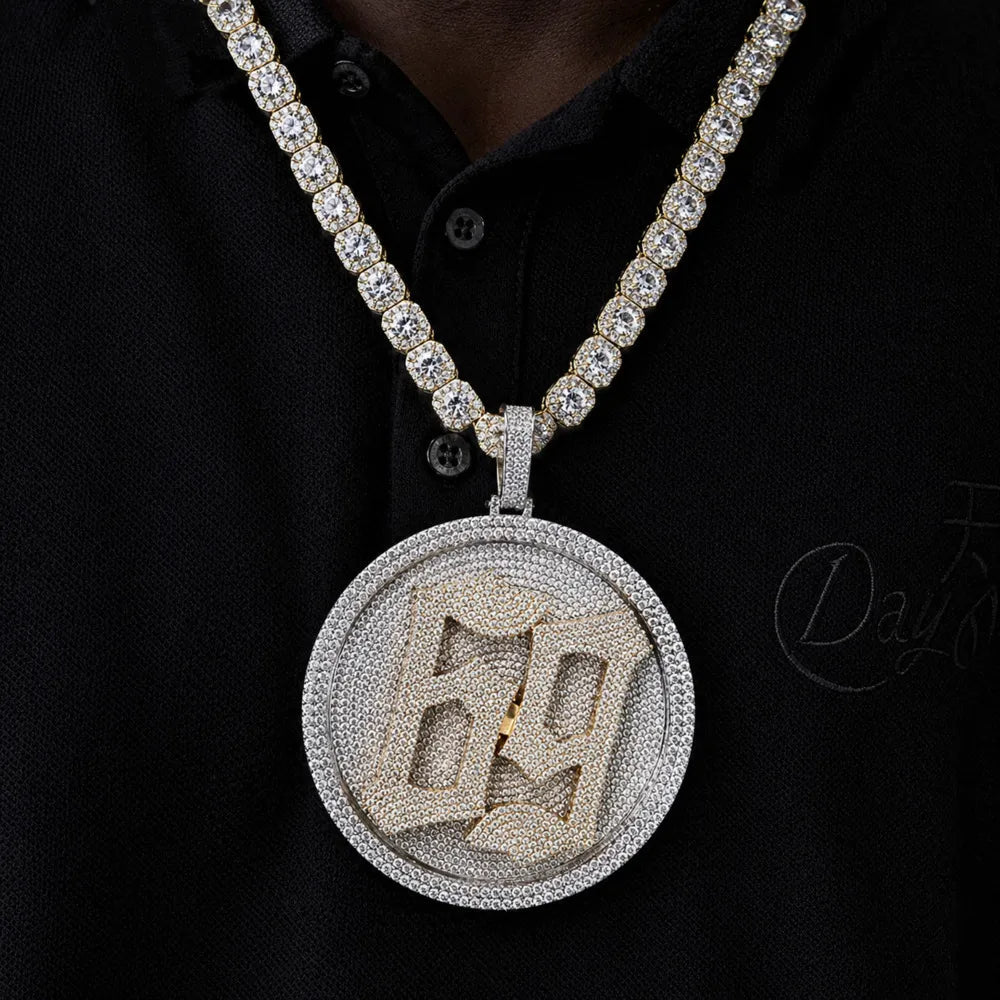 Custom Rotating 3D Iced - Out Letter Large Disc Pendant – 80mm - TONGSHOP / Length:16 / Length:18