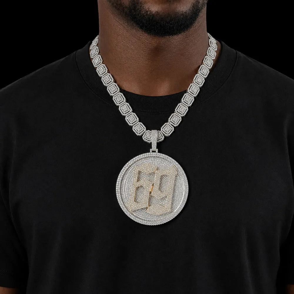 Custom Rotating 3D Iced - Out Letter Large Disc Pendant – 80mm - TONGSHOP / Length:16 / Length:18