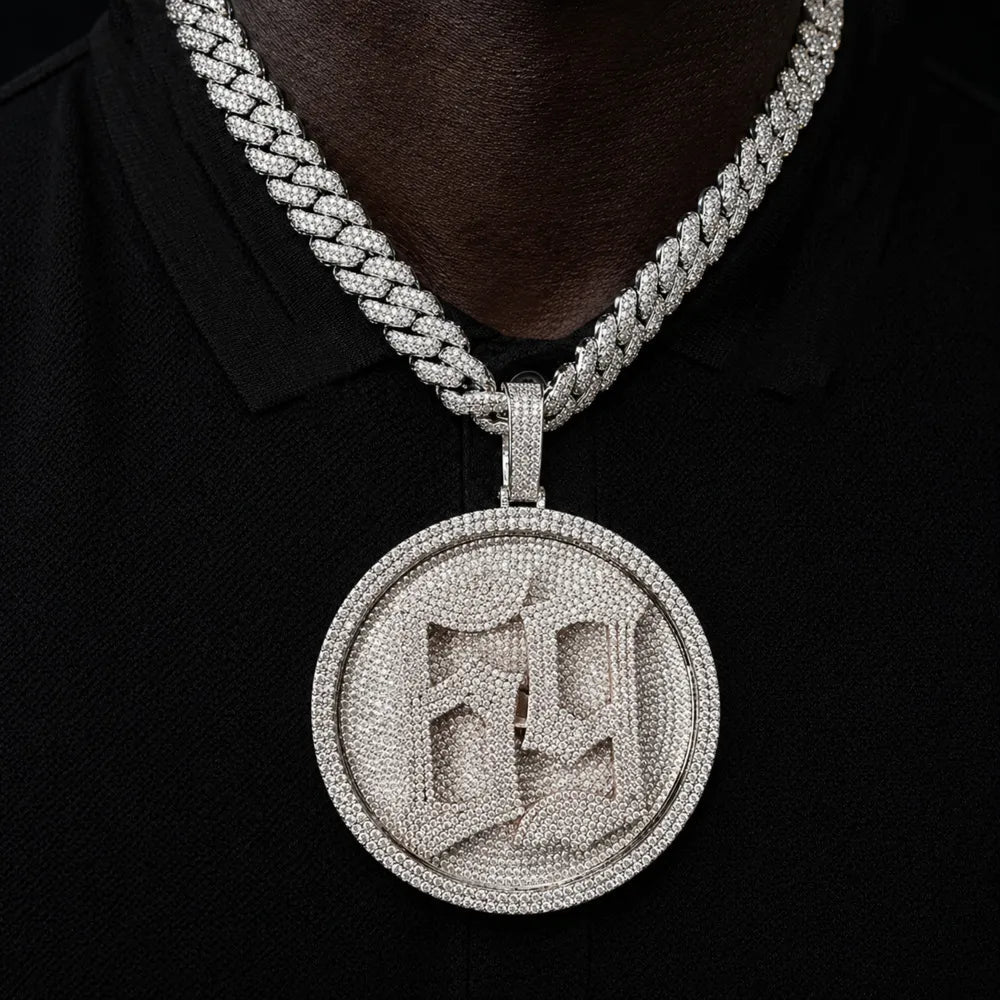Custom Rotating 3D Iced - Out Letter Large Disc Pendant – 80mm - TONGSHOP / Length:16 / Length:18