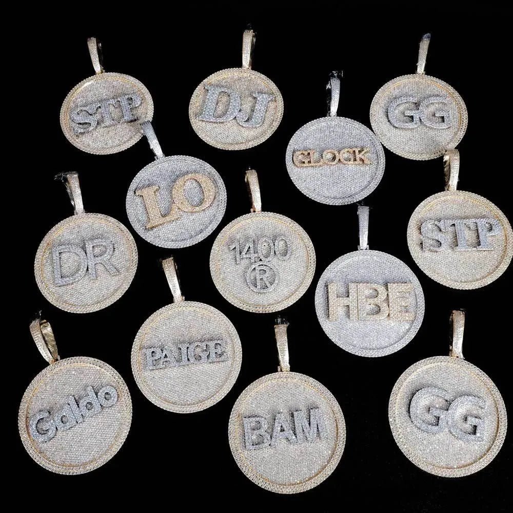 Custom Rotating 3D Iced - Out Letter Large Disc Pendant – 80mm - TONGSHOP / Length:16 / Length:18