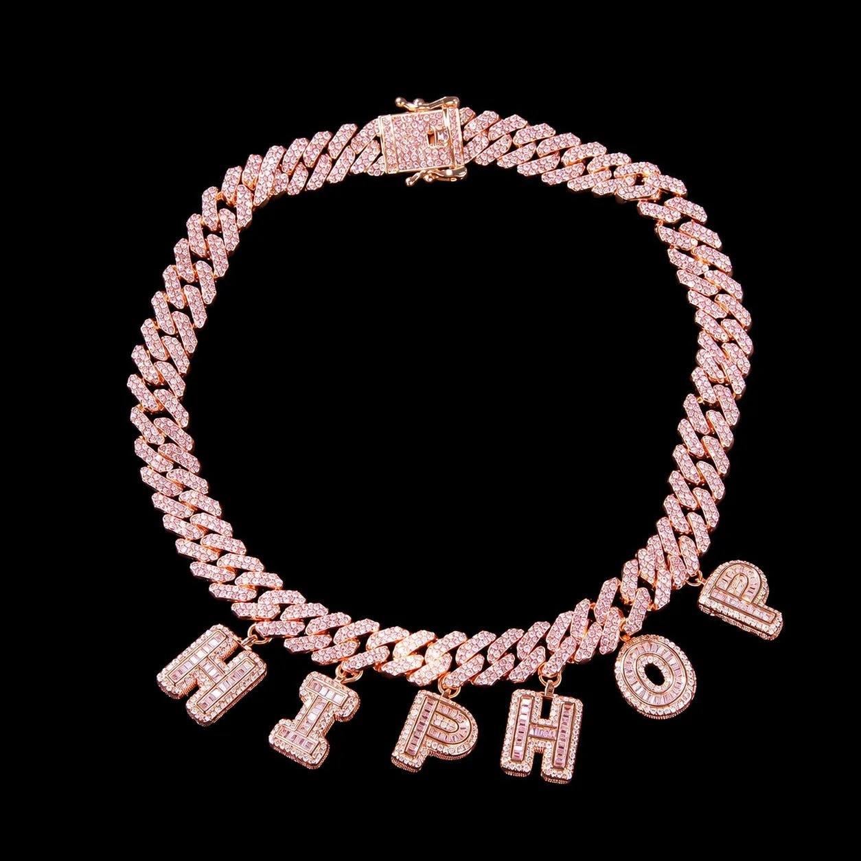 Custom Spliced - Letter Iced Cuban Chain in Rose Gold - 12mm - TONGSHOP / Length:16 / Length:18