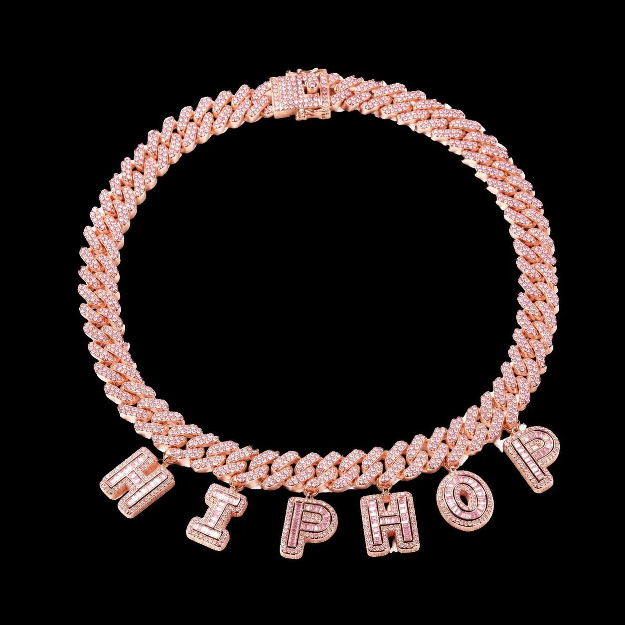 Custom Spliced - Letter Iced Cuban Chain in Rose Gold - 12mm - TONGSHOP / Length:16 / Length:18