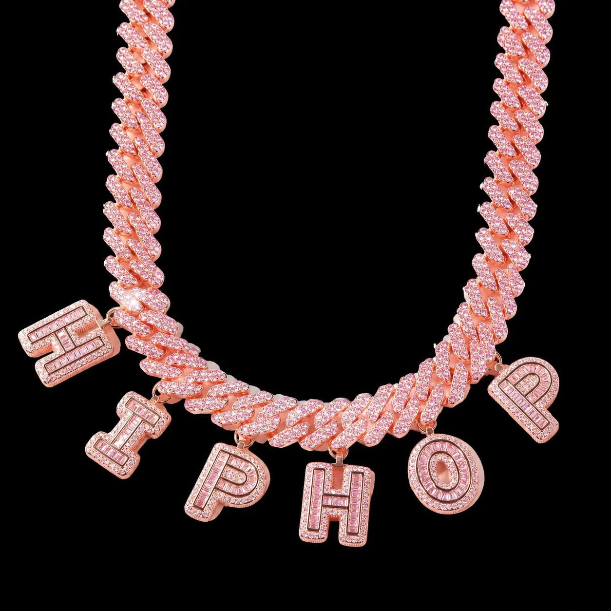 Custom Spliced - Letter Iced Cuban Chain in Rose Gold - 12mm - TONGSHOP / Length:16 / Length:18