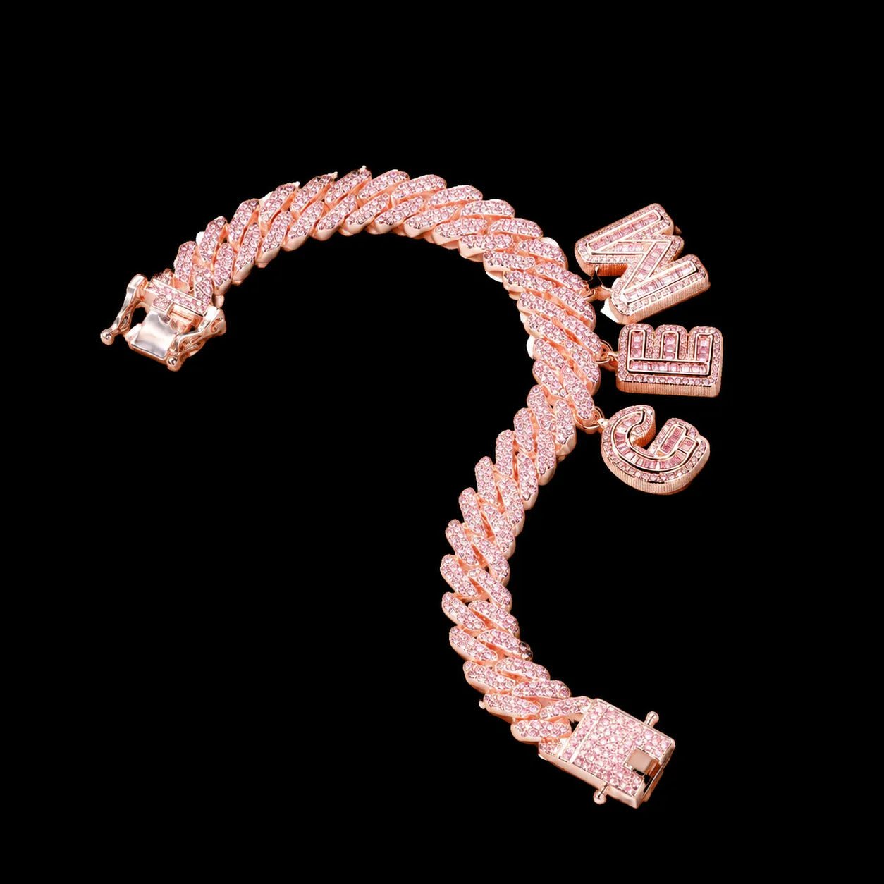 Custom Spliced - Letter Iced Cuban Chain in Rose Gold - 12mm - TONGSHOP / Length:16 / Length:18