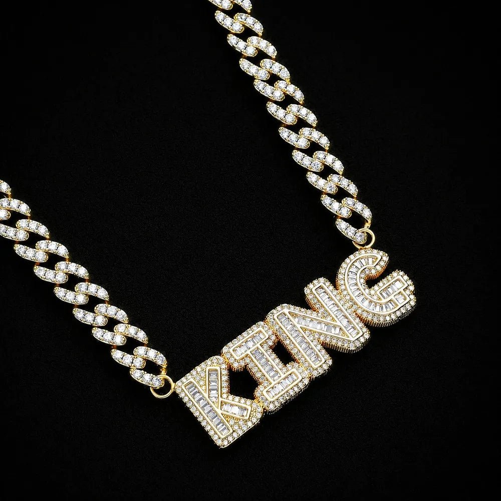 Custom Spliced - Letter Iced Cuban Chain in Rose Gold - 9mm - TONGSHOP / Length:16 / Length:18