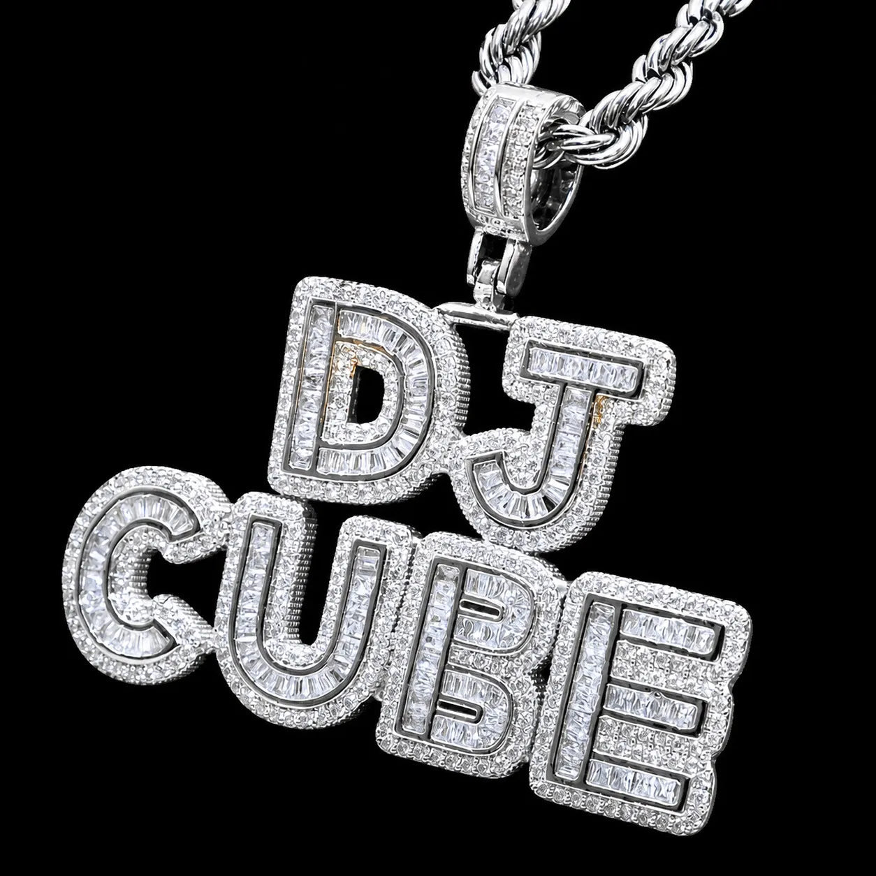 Custom Spliced - Letter Iced - Out Pendant in White Gold - TONGSHOP / Length:16 / Length:18
