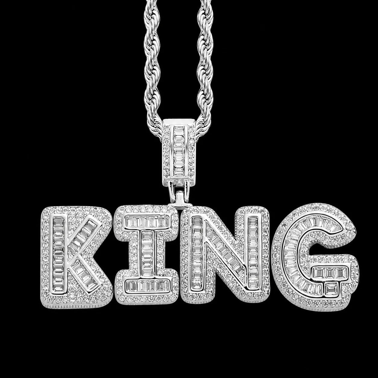 Custom Spliced - Letter Iced - Out Pendant in White Gold - TONGSHOP / Length:16 / Length:18