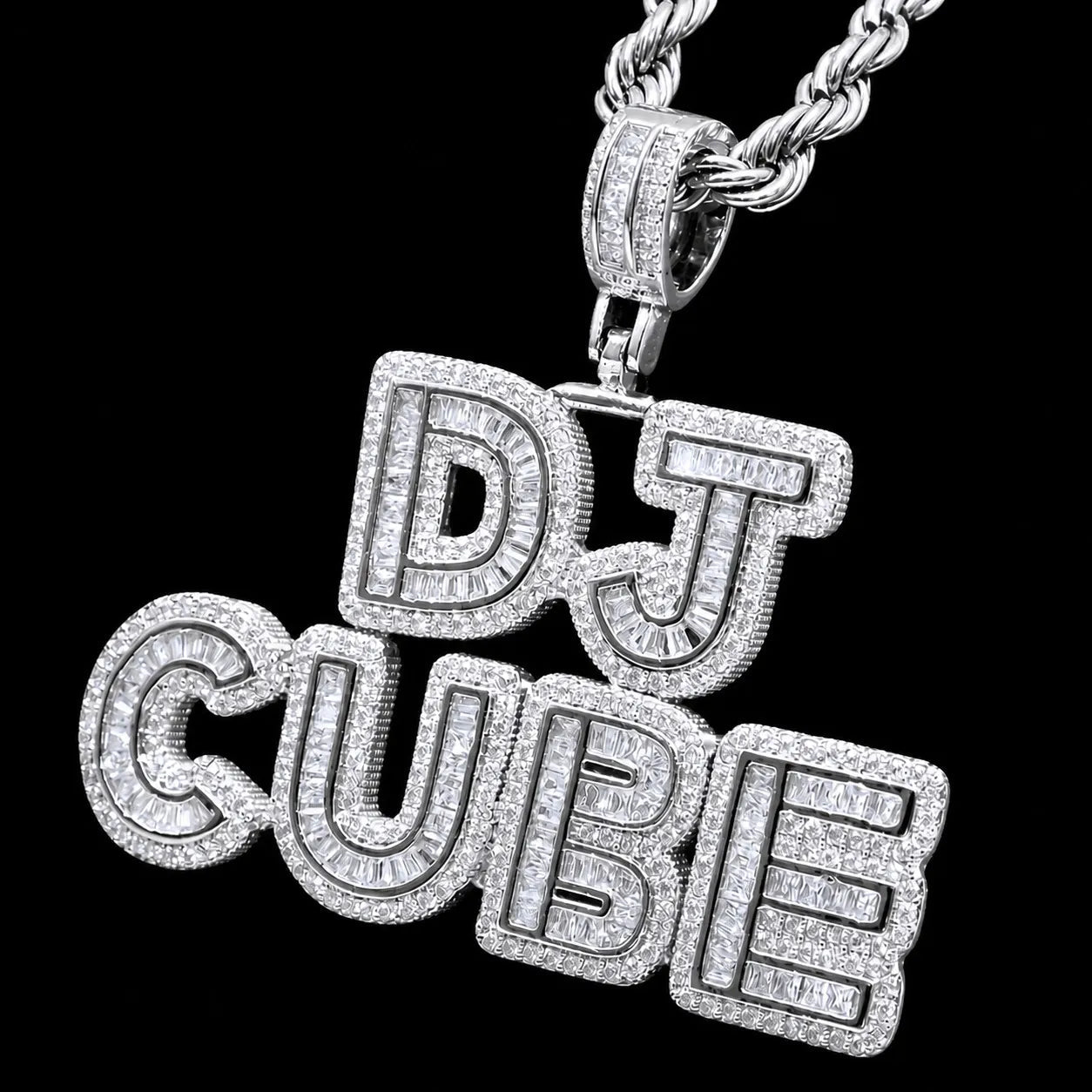 Custom Spliced - Letter Iced - Out Pendant in Yellow Gold - TONGSHOP / Length:16 / Length:18