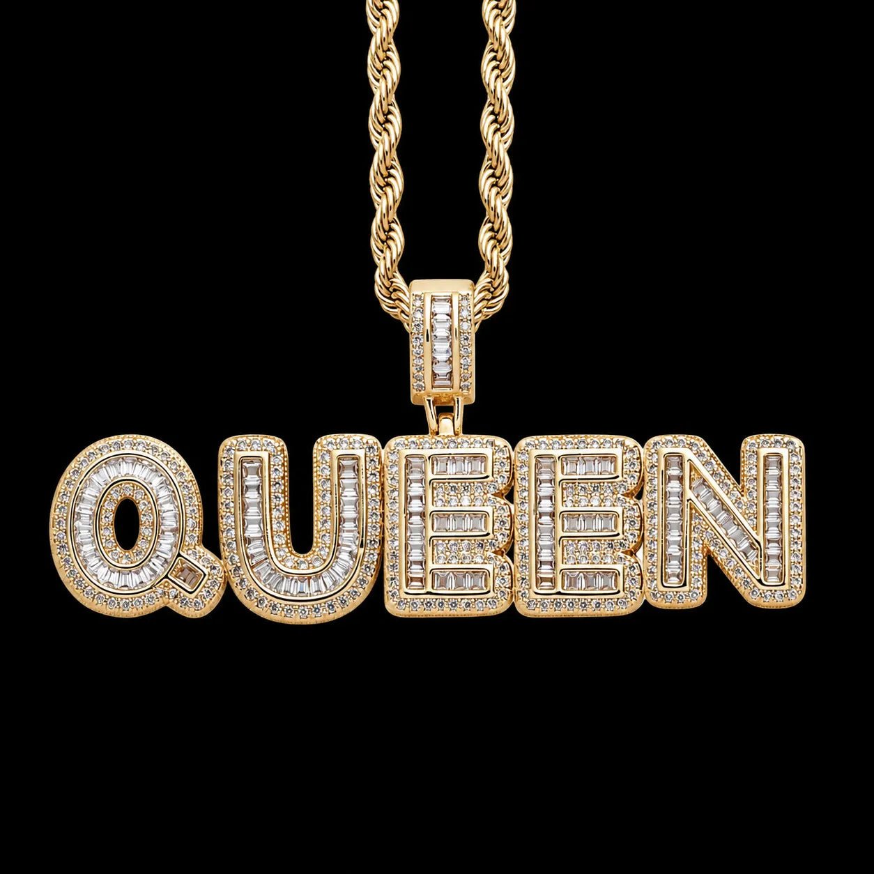 Custom Spliced - Letter Iced - Out Pendant in Yellow Gold - TONGSHOP / Length:16 / Length:18