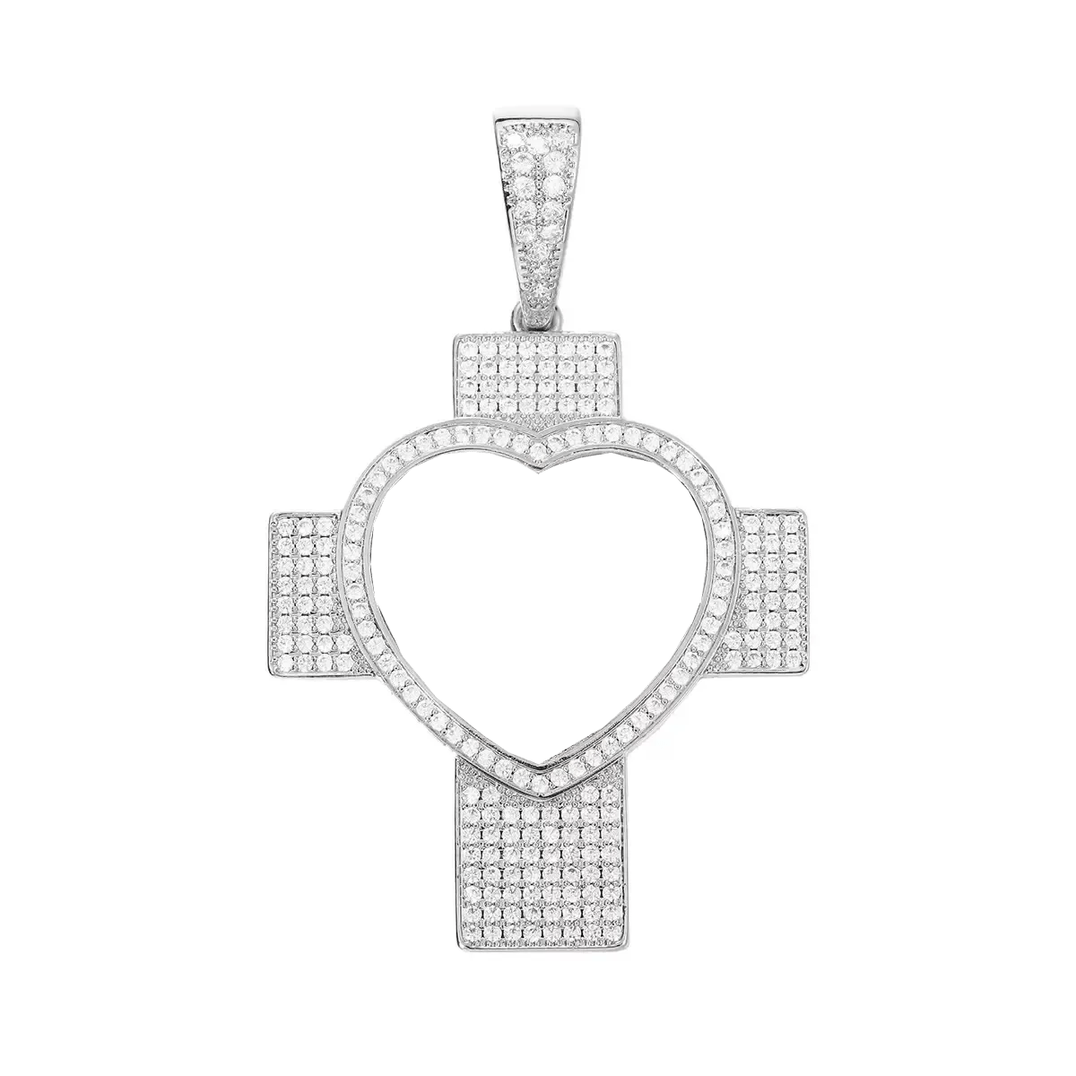 Customized 3D Heart Cross Photo Pendant - 48mm - TONGSHOP / Length:16 / Length:18