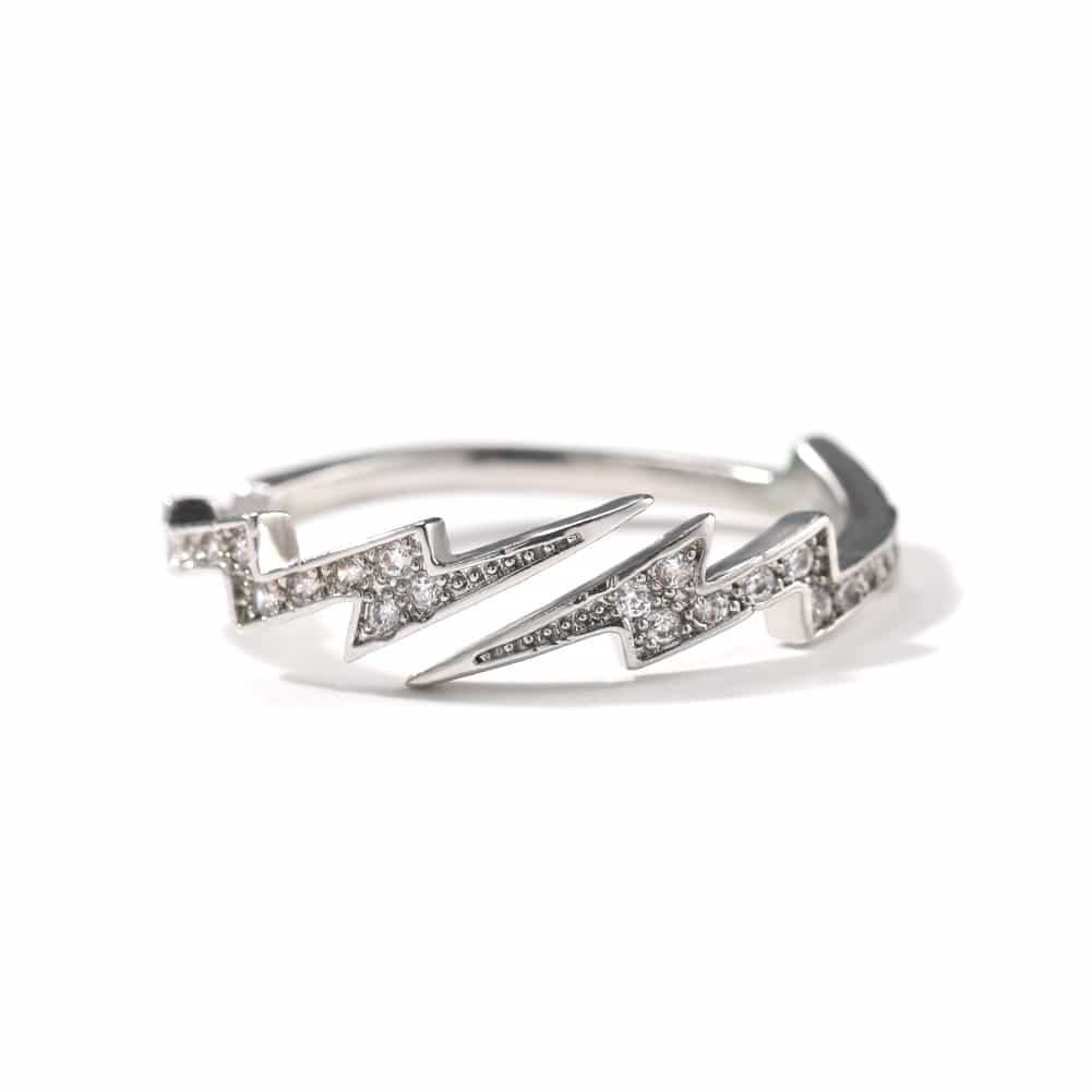 Diamond - Encrusted Lightning Bolt Open Ring - TONGSHOP