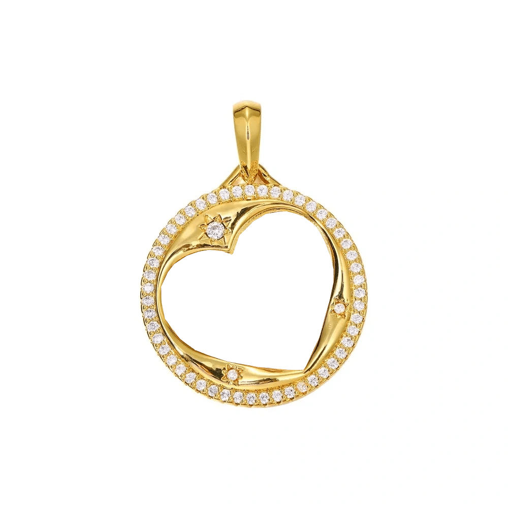 Diamond Heart - Shaped Love Frame Round Pendant in White Gold - 38mm - TONGSHOP / Length:16 / Length:18