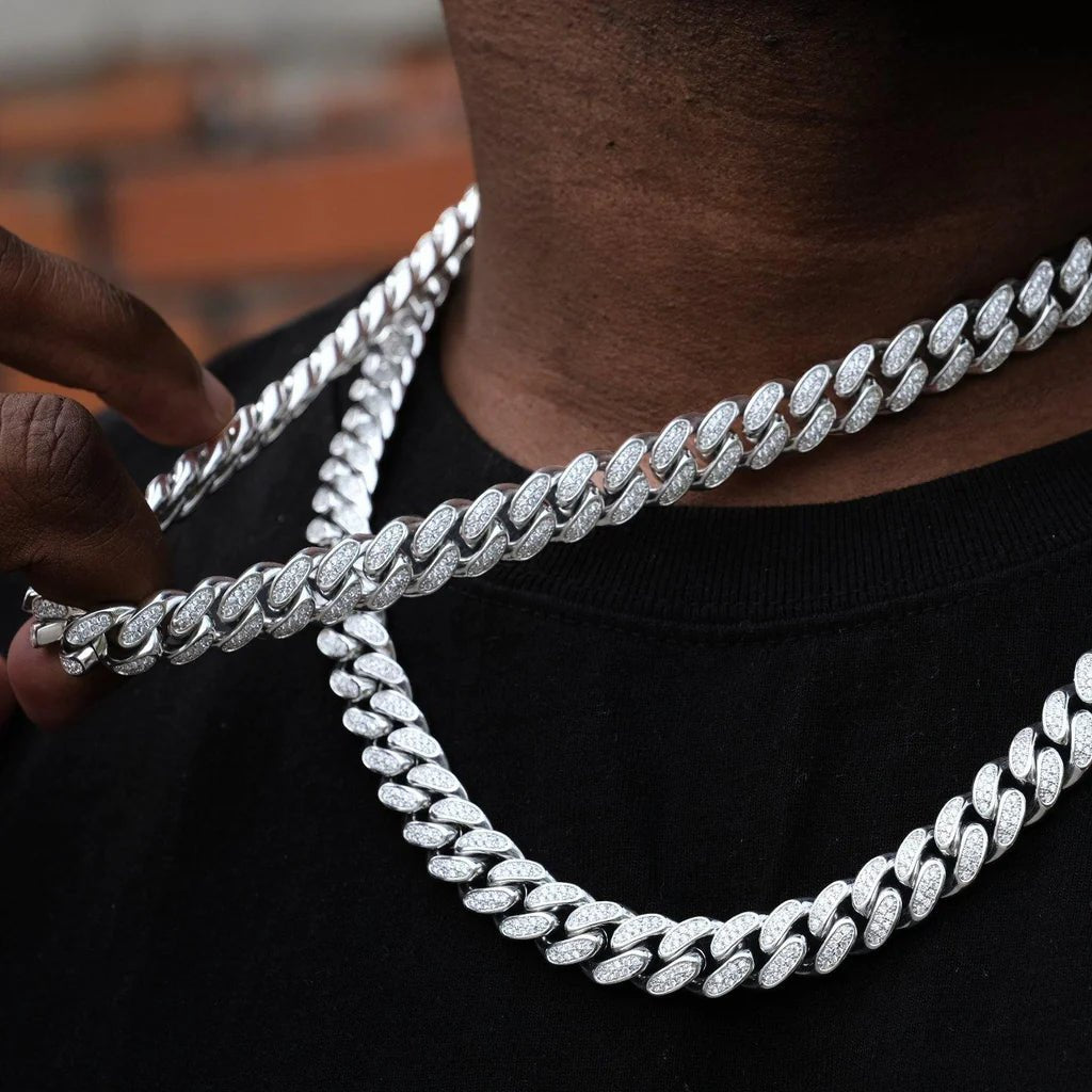 Diamond Iced Cuban Chain in White Gold - 12mm - TONGSHOP