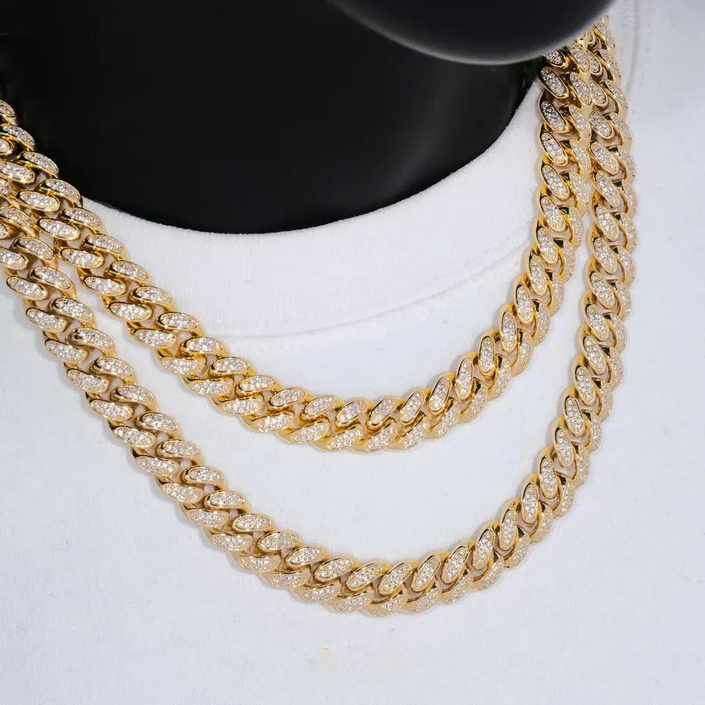 Diamond Iced Cuban Chain in Yellow Gold - 12mm - TONGSHOP