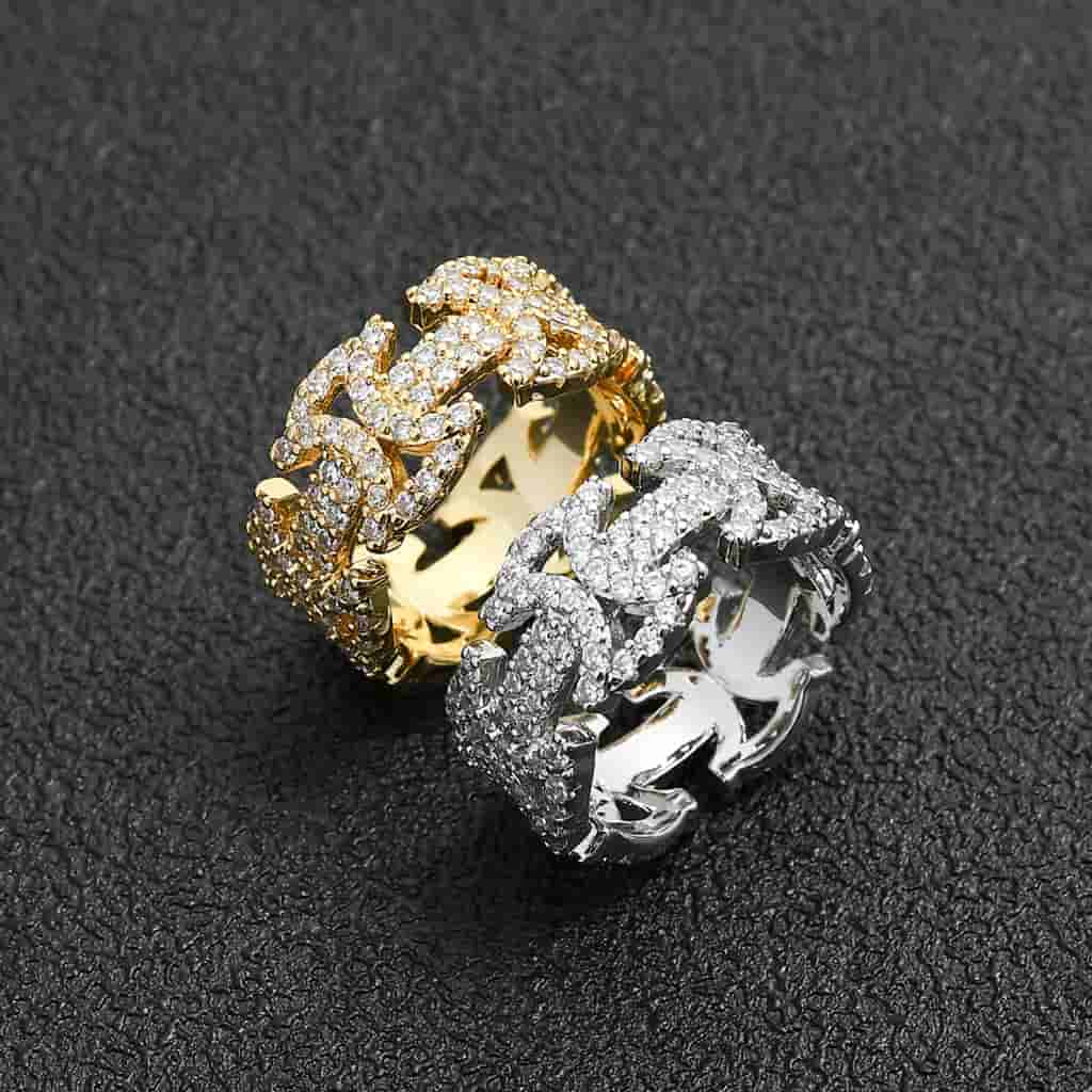 Diamond - Set Geometric Pattern Hollow Ring - TONGSHOP