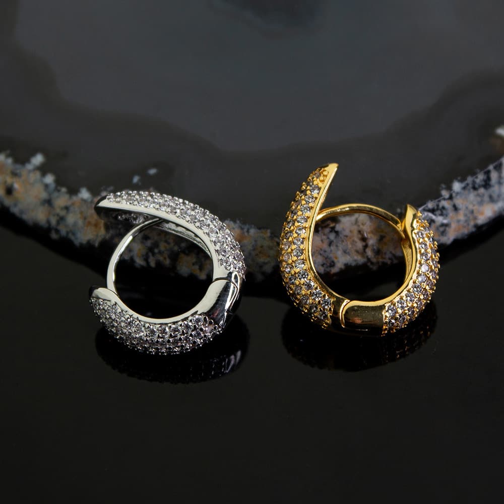 Diamond - Set Half Circle Hoop Earrings - TONGSHOP