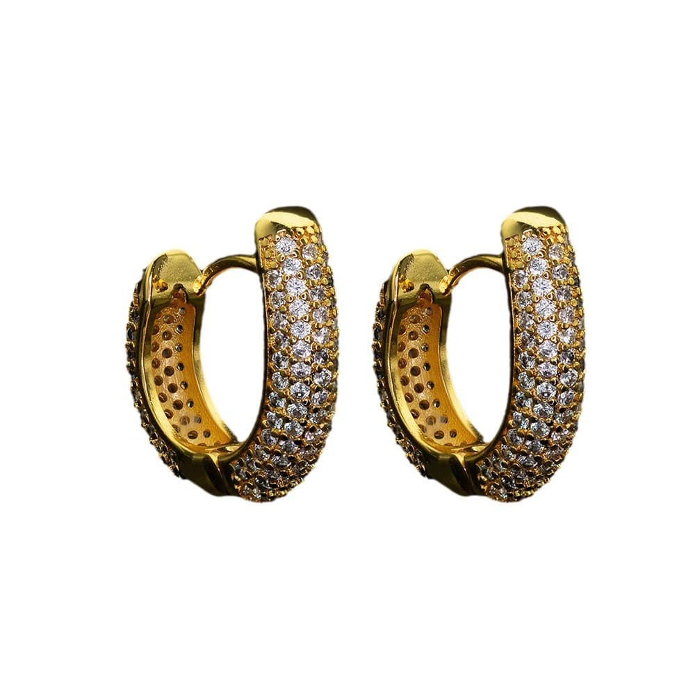 Diamond - Set Half Circle Hoop Earrings - TONGSHOP