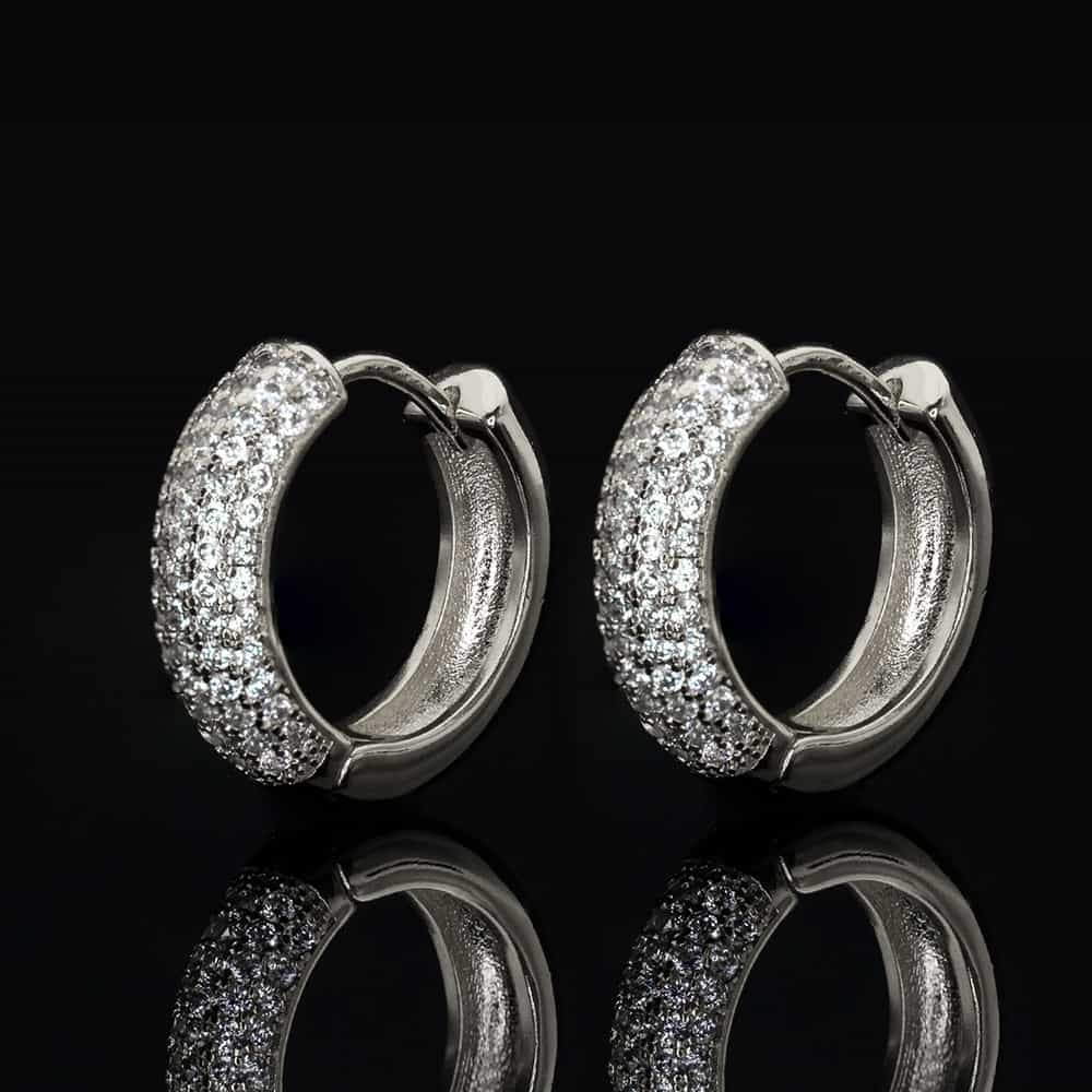 Diamond - Set Round Hoop Earrings In 18K - TONGSHOP