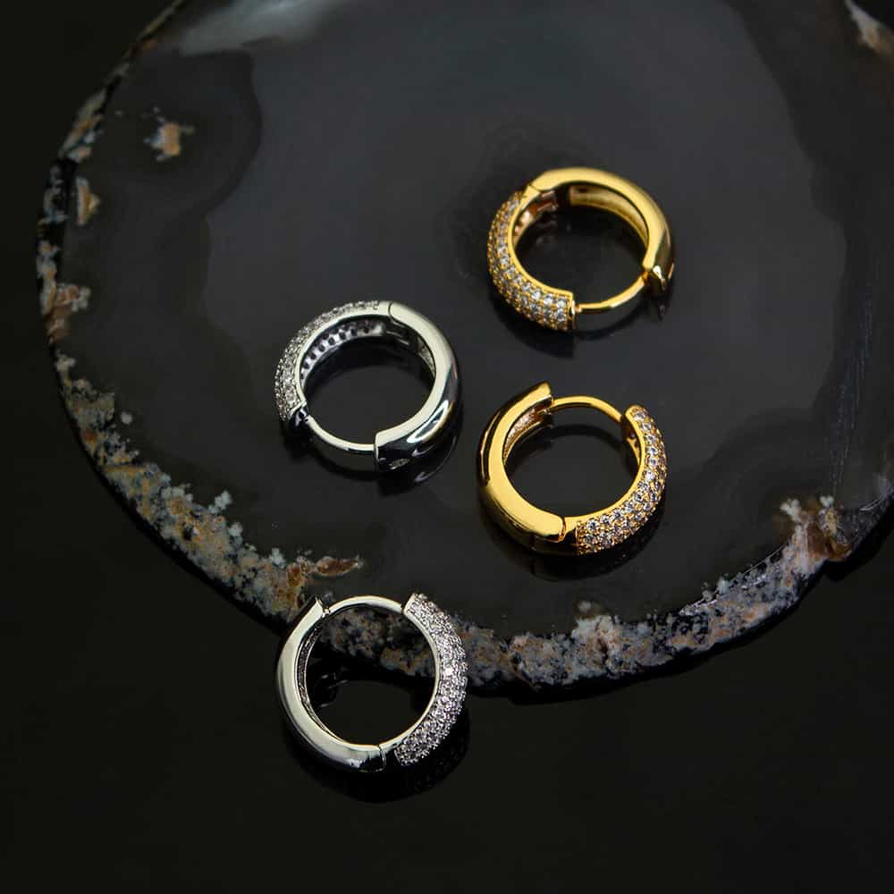 Diamond - Set Round Hoop Earrings In 18K - TONGSHOP