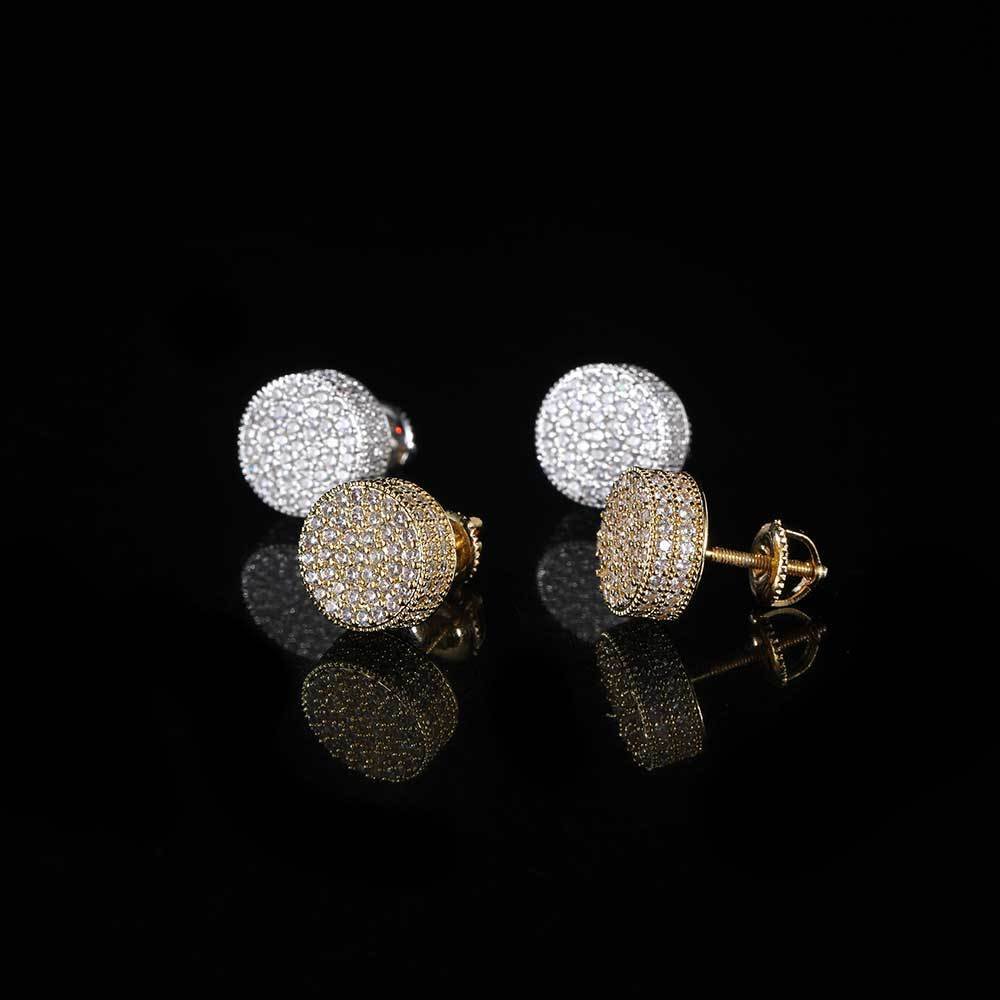 Double - layer Round Micro Pave Diamond Stud Earrings - TONGSHOP