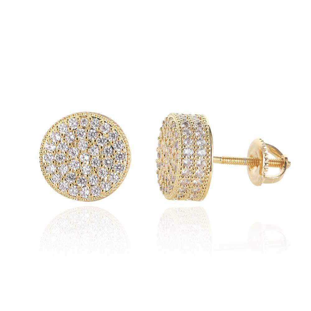 Double - layer Round Micro Pave Diamond Stud Earrings - TONGSHOP
