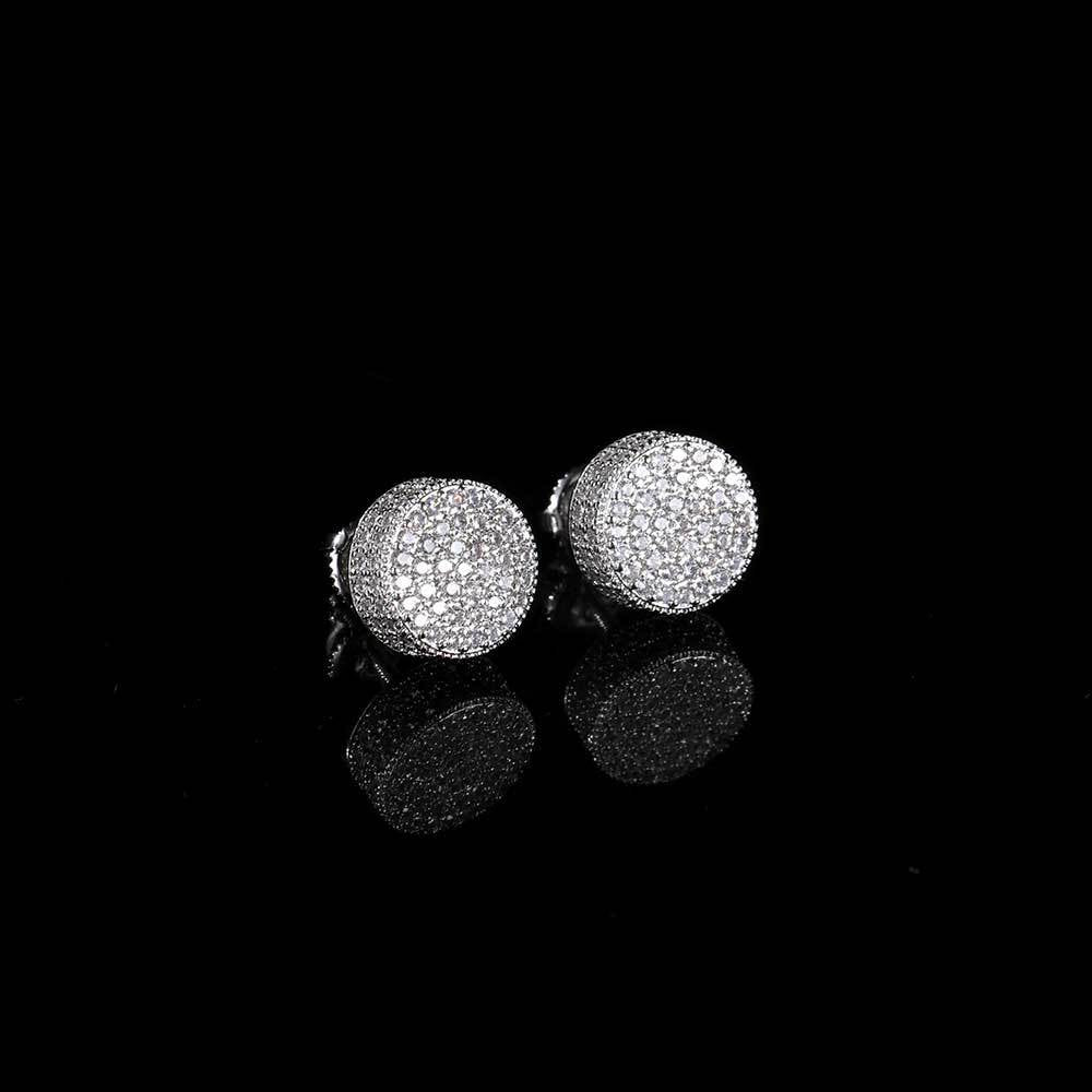 Double - layer Round Micro Pave Diamond Stud Earrings - TONGSHOP