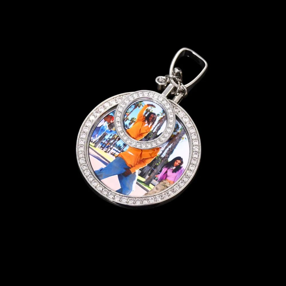 Double Photo Memory Custom Photo Size Round Pendant - 40mm - TONGSHOP / Length:16 / Length:18