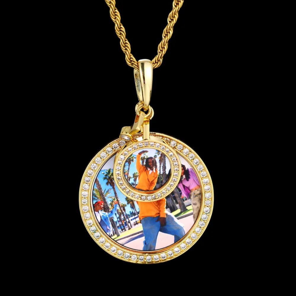 Double Photo Memory Custom Photo Size Round Pendant - 40mm - TONGSHOP / Length:16 / Length:18