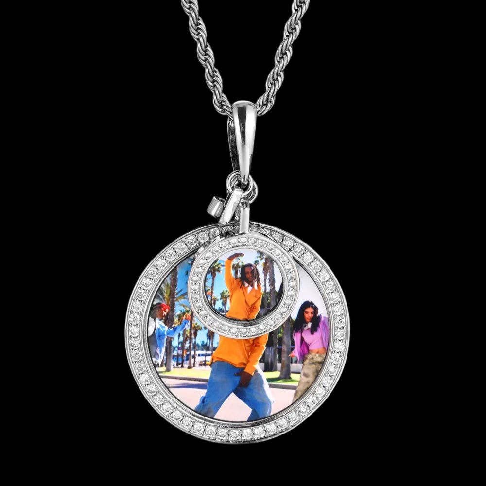 Double Photo Memory Custom Photo Size Round Pendant - 40mm - TONGSHOP / Length:16 / Length:18