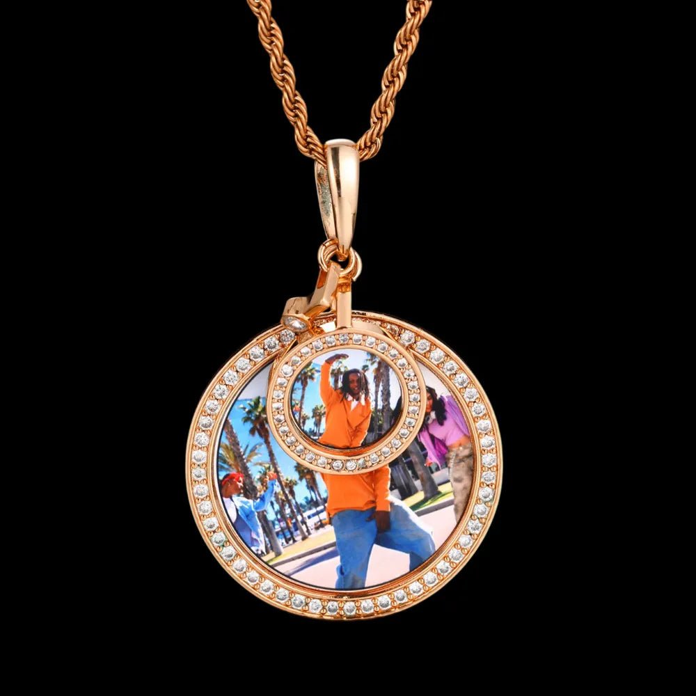 Double Photo Memory Custom Photo Size Round Pendant - 40mm - TONGSHOP / Length:16 / Length:18