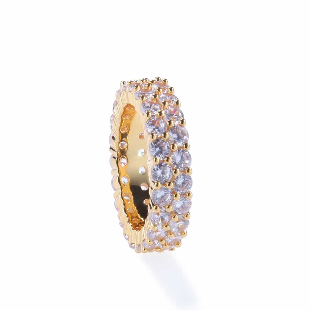 Double Row Diamond Encrusted Hip - Hop Ring - TONGSHOP
