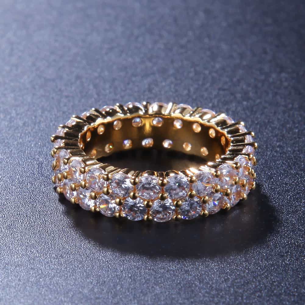 Double Row Diamond Encrusted Hip - Hop Ring - TONGSHOP
