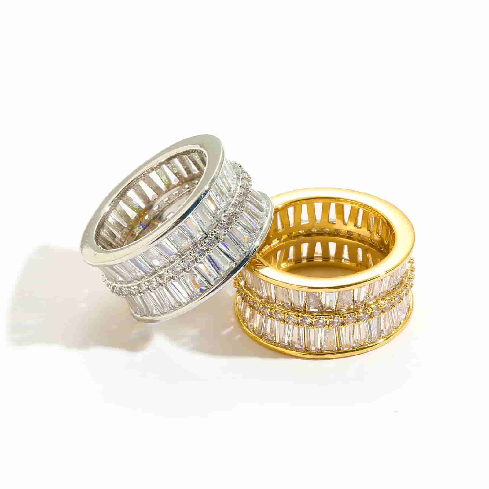 Double Row Pave T - Shaped Diamond Ring - TONGSHOP