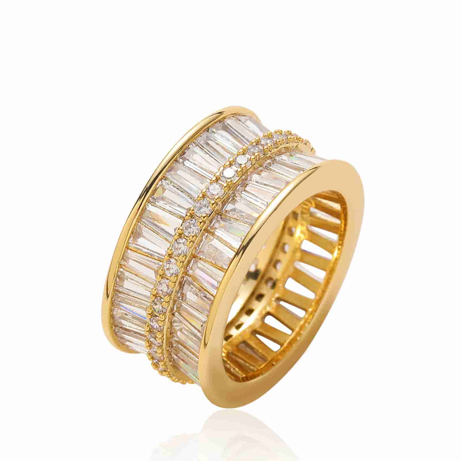 Double Row Pave T - Shaped Diamond Ring - TONGSHOP