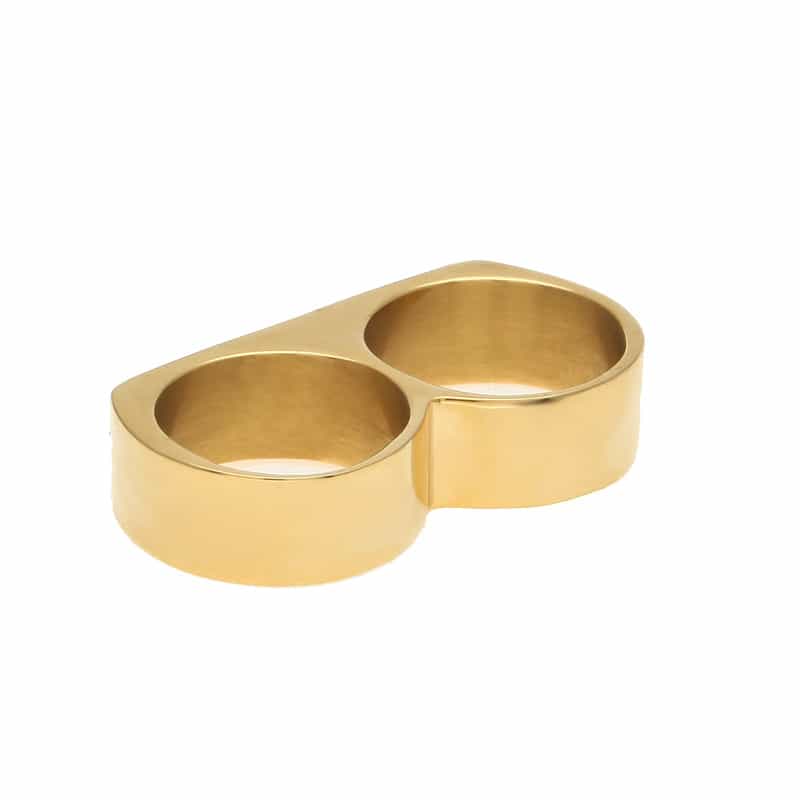 Dual - Hole Diamond - Encrusted Hip - Hop Ring in 18K Gold - TONGSHOP