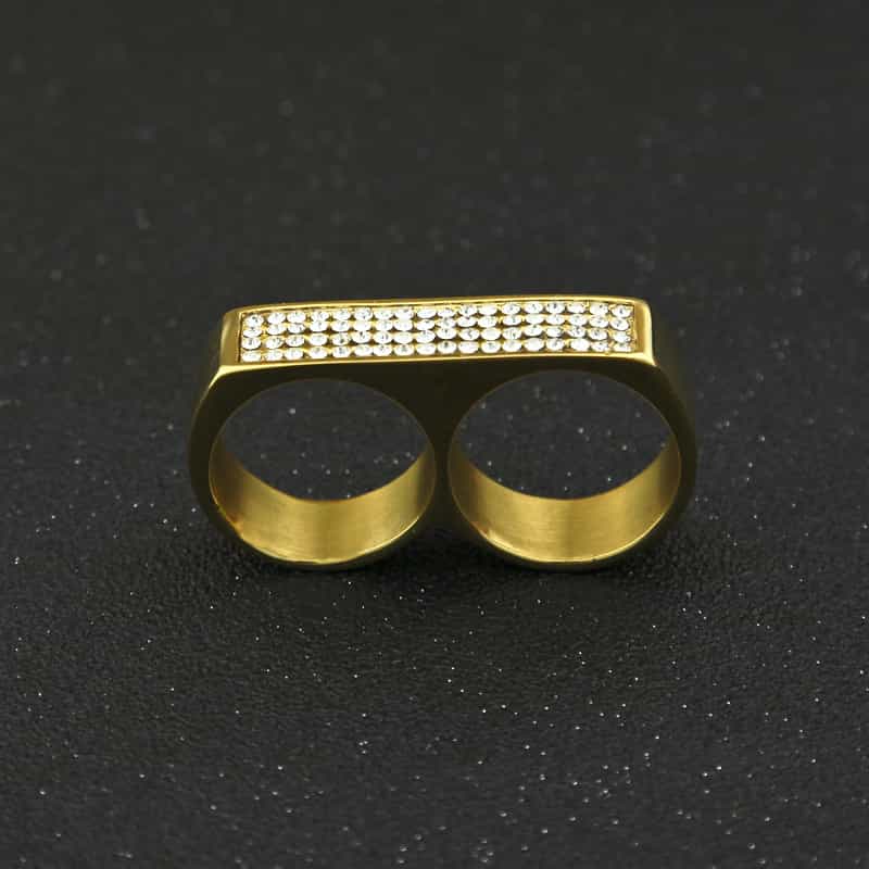 Dual - Hole Diamond - Encrusted Hip - Hop Ring in 18K Gold - TONGSHOP