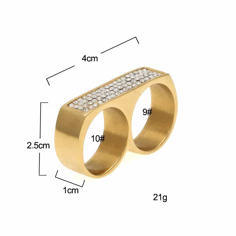 Dual - Hole Diamond - Encrusted Hip - Hop Ring in 18K Gold - TONGSHOP