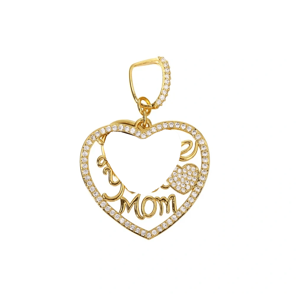 Engraved "LOVE YOU MOM" Memory Customized Photo Heart Pendant - 37mm - TONGSHOP / Length:16 / Length:18