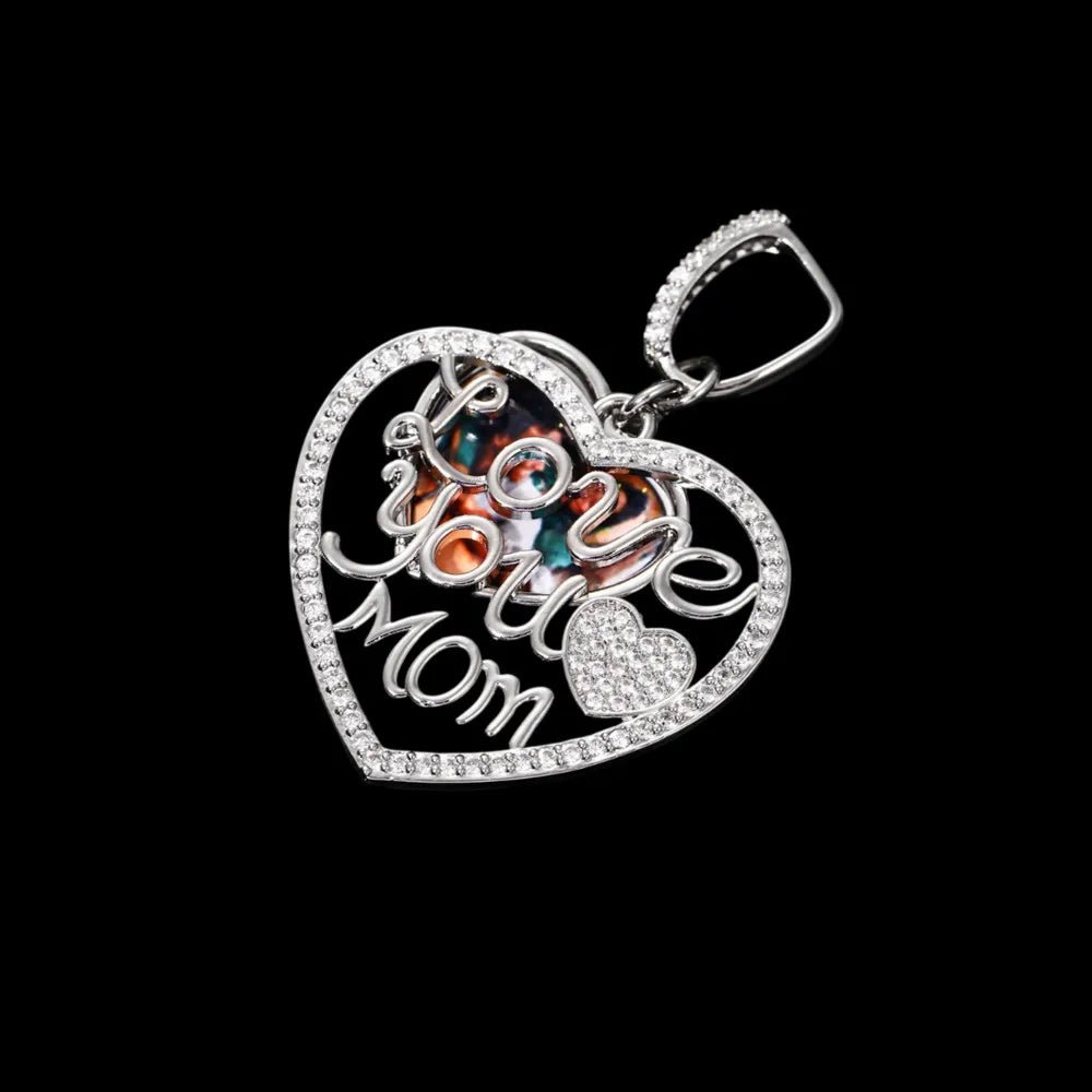 Engraved "LOVE YOU MOM" Memory Customized Photo Heart Pendant - 37mm - TONGSHOP / Length:16 / Length:18