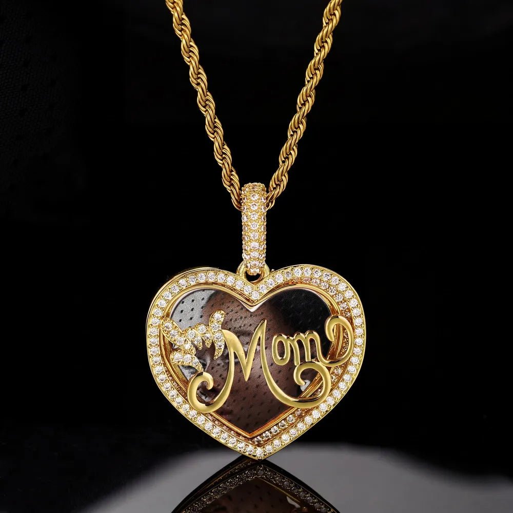 Engraved MOM Memory Custom Photo Round Flip Pendant - 37mm - TONGSHOP / Length:16 / Length:18