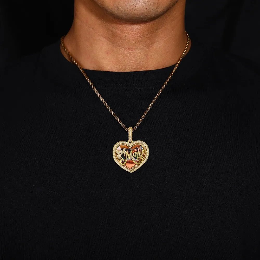 Engraved MOM Memory Custom Photo Round Flip Pendant - 37mm - TONGSHOP / Length:16 / Length:18