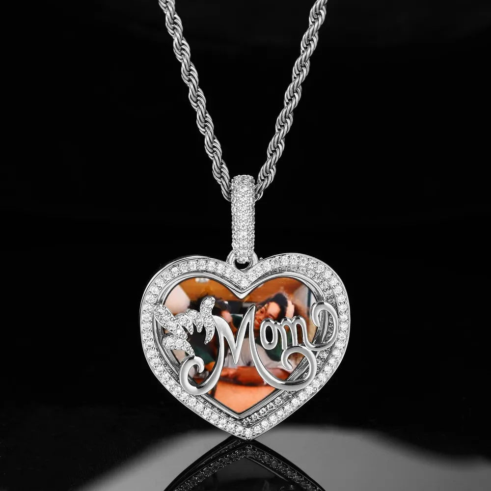 Engraved MOM Memory Custom Photo Round Flip Pendant - 37mm - TONGSHOP / Length:16 / Length:18